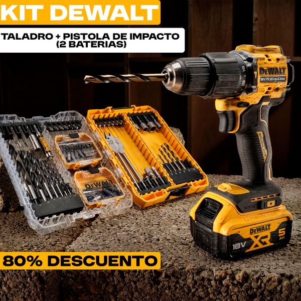 KIT DEWALT ORIGINAL: TALADRO INALÁMBRICO + PISTOLA DE IMPACTO + 26 ACCESORIOS + 2 BATERIAS - CIERRE DE LA TIENDA - CONTRA ENTREGA ENVÍO GRATIS